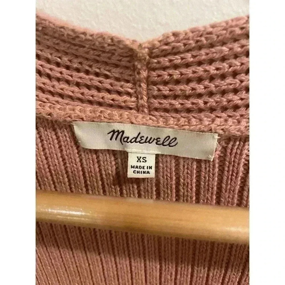 Madewell Knit Duster Cardigan Sweater Womens XS Chunky Mauve Pink Ribbed Nolan - Picture 3 of 5